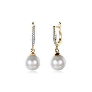 Elegant Plated Rose Gold Pearl Earrings With Austrian Element Crystal Champagne - One Size