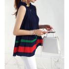 Frilled-neck Sleeveless Contrast-trim Top