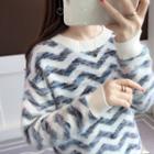 Wavy Striped Long-sleeve Knit Sweater