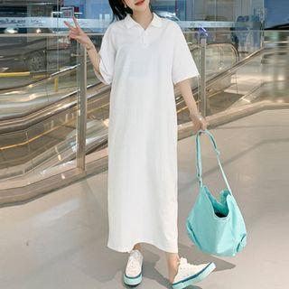 Elbow-sleeve Maxi Polo Dress