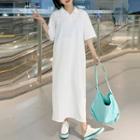 Elbow-sleeve Maxi Polo Dress