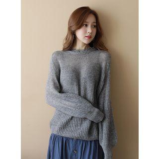 Fringe-neckline M Lange Rib-knit Sweater