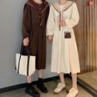 Set: Long-sleeve Midi A-line Dress + Shawl