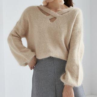 Cross Front Lantern-sleeve Sweater