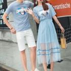Couple Matching Printed Short-sleeve T-shirt / T-shirt Dress / Plain Shorts