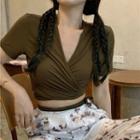 Short-sleeve Crop Top / Print Wide-leg Pants