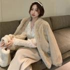 Faux Fur Coat Beige - One Size