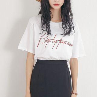 Short-sleeve Lettering Printed T-shirt White - One Size
