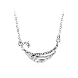 925 Sterling Silver Peacock Necklace With Austrian Element Crystal Silver - One Size