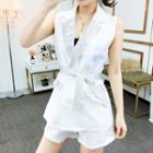 Set: Tie Waist Rhinestone Vest + Shorts