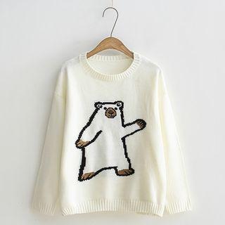 Bear Embroidery Sweater White - One Size