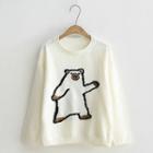 Bear Embroidery Sweater White - One Size