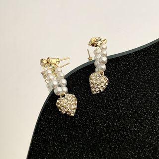Faux Pearl Heart Accent Earring Gold - One Size