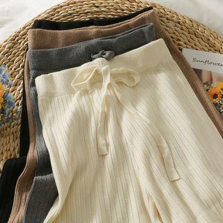 Drawcord Ribbed-knit Wide-leg Pants