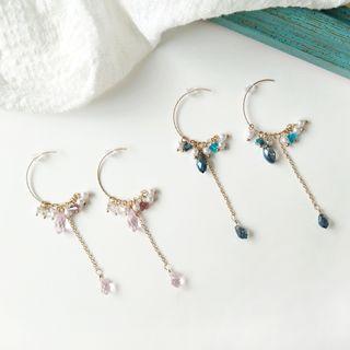Faux Pearl Stone Open Hoop Dangle Earring
