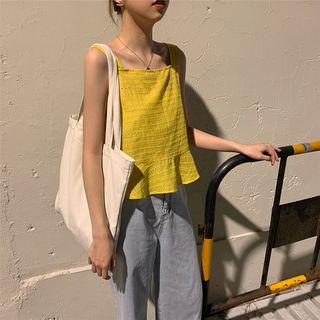 Ruffle Hem Eyelet Sleeveless Top