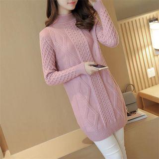 Mock Neck Cable Knit Sweater Dress