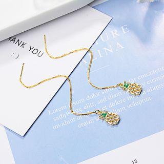 Rhinestone Pineapple Dangle Earring Copper Yellow Gold Plating - One Size