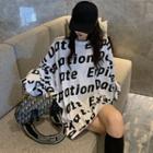 Long-sleeve All Over Letter T-shirt As Shown In Figure - One Size