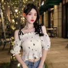 Floral Lace-up Spaghetti Strap Off-shoulder Top
