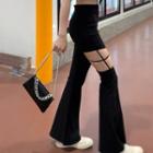 Puff-sleeve Cropped Blouse / Cutout Boot-cut Pants