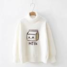 Turtleneck Milk Carton Print Sweater