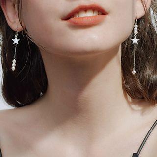 Non-matching 925 Sterling Silver Faux Pearl Star Dangle Earring As Shown In Figure - One Size