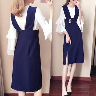 Set: Flared-cuff Blouse + Overall Dress