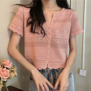 Eyelet-knit Buttoned Top
