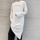 Long-sleeve Lettering Asymmetrical Hem T-shirt