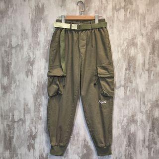 Letter Embroidered Harem Cargo Pants