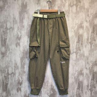 Letter Embroidered Harem Cargo Pants