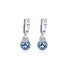 Sterling Silver Fashion Elegant Geometric Round Earrings With Blue Cubic Zirconia Silver - One Size