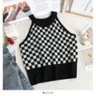 Checkerboard Knit Halter Top Black - One Size