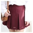 Lettering-embroidered Pleated Mini Skirt