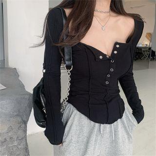 Long-sleeve Button-up Slim-fit Top