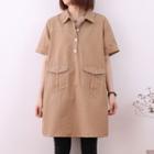 Contrast Stitching Short-sleeve Collared Dress