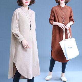 Long-sleeve Stand Collar Midi Shirtdress
