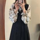 Set: Print Blouse + Midi A-line Overall Dress