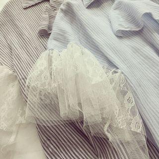 Ruffled Striped Short-sleeve Blouse