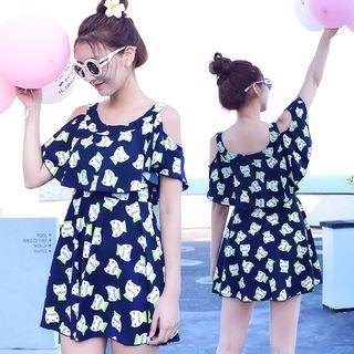 Cat Print Cut Out Shoulder Swimdress