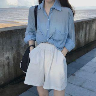 Pocket-front Long-sleeve Sheer Shirt