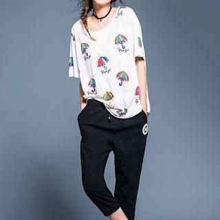 Short-sleeve Printed T-shirt / Cropped Pants