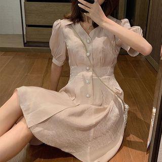 Short-sleeve Glitter A-line Midi Dress