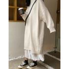 Crew-neck Long-sleeve Midi Knit Dress / Chiffon Midi Skirt