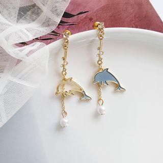 Non-matching Whale Drop Earring / Clip-on Earring