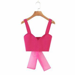 Mesh Ribbon Knit Cropped Camisole Top