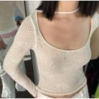 Long Sleeve Crochet-knit Crop Sweater