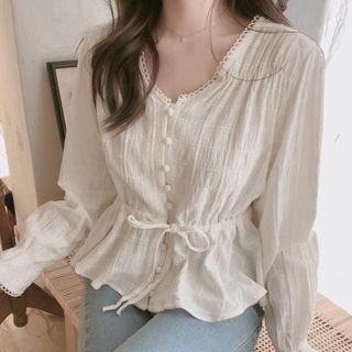 Bell-sleeve Drawstring-waist Blouse