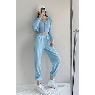 Elastic High-waist Plain Sweatpants